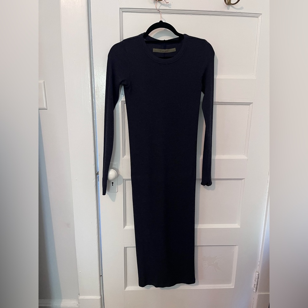 Enza Costa Ribbed Long Sleeve Crew Neck Sheath Dress